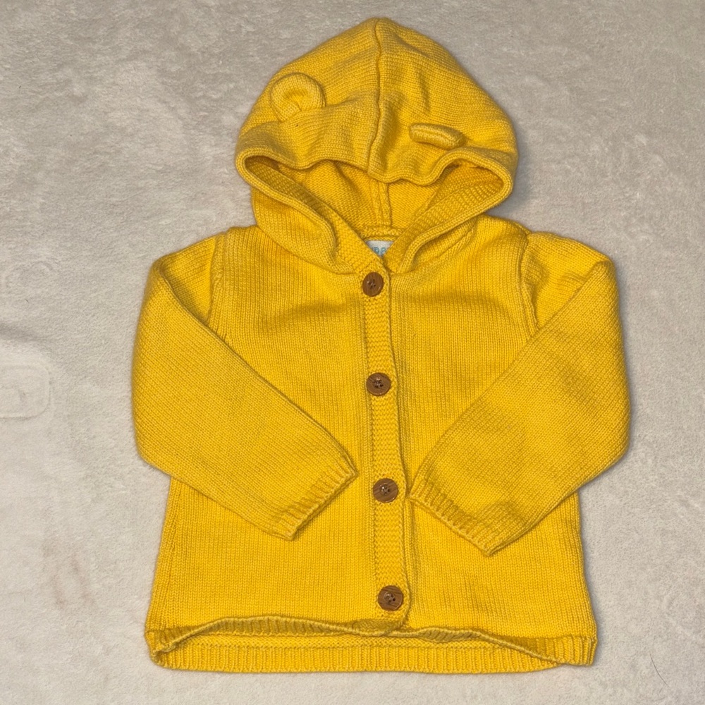 (2 for $10) PEKKLE Baby Hooded Knit Cardigan - Yellow 12 month